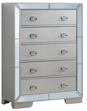 English Elm Elegant Champagne Contemporary Storage Chest 58"H x 32"W x 21"D – No Assembly, Durable Particle Board, Chic Silver Finish Ideal for Modern Home Organization and Décor B078108440