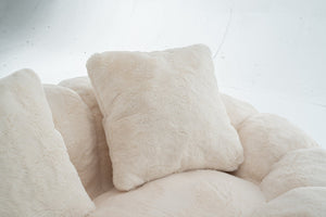 English Elm Floral-shaped Faux Fur Two Seater Sofa Sculptural Petal Design for Cozy Living Rooms Beige W2012P399200