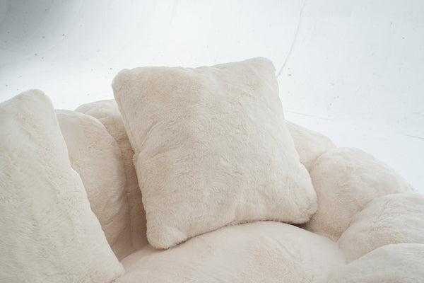 English Elm Floral-shaped Faux Fur Two Seater Sofa Sculptural Petal Design for Cozy Living Rooms Beige W2012P399200