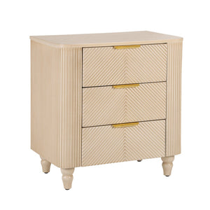 English Elm Mid-century Fluted 3 Drawer Nightstand with Gourd Legs and Gold Tone Handles for Bedroom Champagne N761P285712E