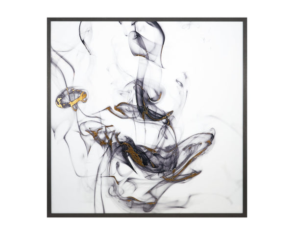 Sunpan SMOLDERING Charcoal Frame Art - 48" x 48" High-Gloss Acrylic with Gold Leaf Accents for Dramatic Style A0243