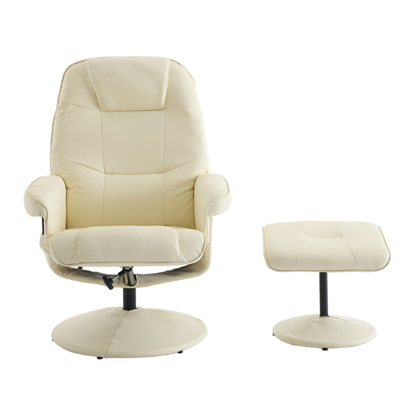 English Elm 011-Massage Recliner Chair with Ottoman, 360° Swivel PU Leather, 5-Point Vibration Massage, Heated Seat, 140° Backrest Comfort Beige W2636P262427