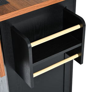 English Elm K&K 54.5" Farmhouse Kitchen Island with Drop Leaf, Built-In Power Station, Rolling Storage Cart Black N707P170349B