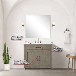 English Elm Grey Oak Single Bath Vanity Set With White Quartz Countertop, 34" Mirror & Chrome Faucet, Assembled B2731S01956
