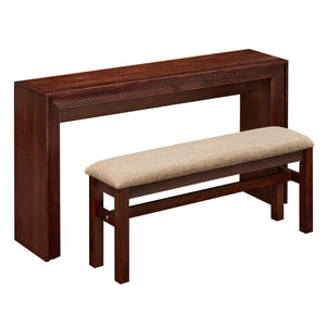 English Elm Fluted Counter Height Dining Set Narrow Bar Console with Upholstered Stool Retro Wood Cherry W1202P330886