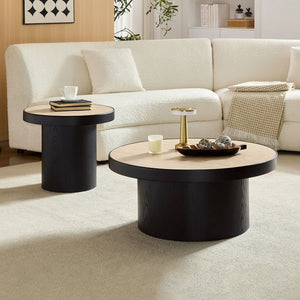 English Elm Coffee Table Nesting Set Round Mdf Pair Walnut Finish for Modern Living Rooms W876S00335