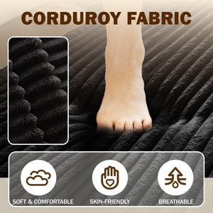 English Elm Modern Full Size Folding Sofa Bed with Plush Corduroy, 2 Pillows, 15" Foam Mattress, No Assembly Required Black W1885P347089