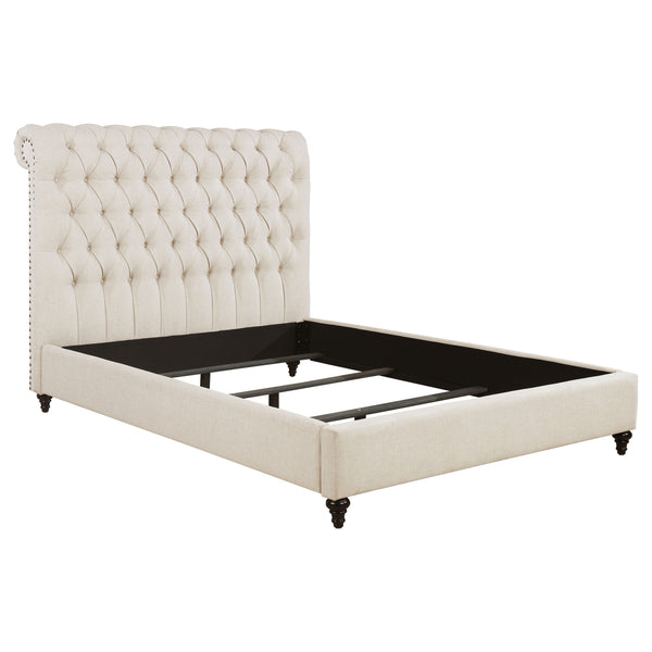 English Elm Clemence Beige Tufted Queen Bed – Luxurious Upholstered Design With Diamond Headboard & Classic Appeal B062S00943