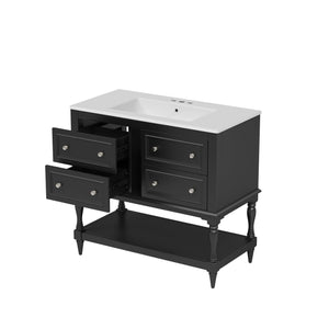 English Elm 36" Bathroom Vanity with Sink Combo, 36" Ceramic Undermount Basin, Solid Wood Frame, 4 Drawers, Waterproof Painted Finish Black N710P250654B