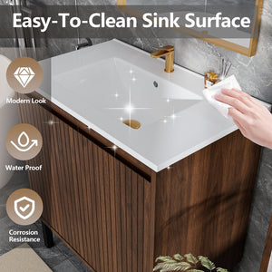 English Elm 30 Inch Bathroom Vanity with Sink — Floor-Standing Stability, Soft-Close Drawers, Ample Storage, Durable Finish Walnut 35.47 L x 8.07 W x 21.85 H W3520S00013
