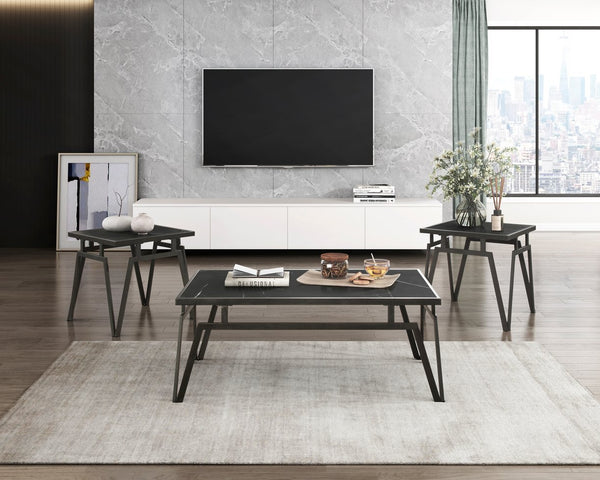 English Elm Modern Gaffney 3-Piece Occasional Table Set with Black Sintered Stone Tops & Bronze Metal Base, Sleek Stylish Accent Furniture B011P297664