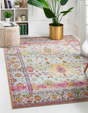 Unique Loom Austin Carmen Machine Made Border Rug Light Green, Beige/Burgundy/Gold/Green/Yellow/Salmon/Peach/Pink 9' 0" x 12' 2"