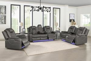 English Elm Violetglow Reclining Sofa with Led Lighting Wireless Charging and Bluetooth Speakers Grey B2730S00035