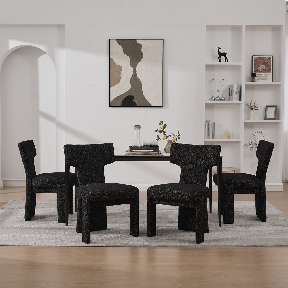 English Elm 22.05" Modern Upholstered Chenille Dining Chair Set of 4 with Rubberwood Legs, Curved Armless Comfort Black+Grey W3189S00002
