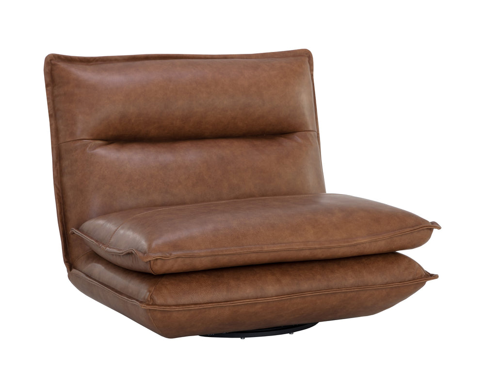 Sunpan Colson Swivel Armless Chair in Luxurious Cognac Italian Leather - Contemporary Comfort & Style
