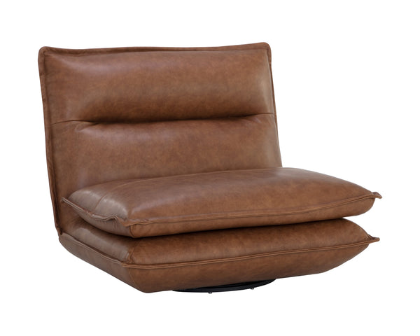 Sunpan Colson Swivel Armless Chair in Luxurious Cognac Italian Leather - Contemporary Comfort & Style