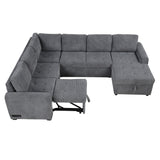 English Elm 107.5" U-Shaped Sofa Sectional Sofa Pull-Out Sofa Bed With A Storage Chaise Lounge, Charging Devices For Living Room, Gray