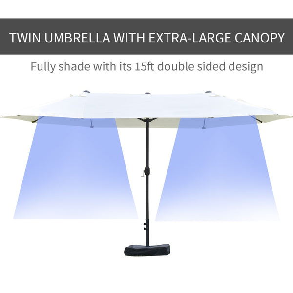 English Elm Outsunny 15' Rectangular Double-Sided Market Umbrella With Crank – Perfect Shade For Patios & Pools W2225P200510-GIGA