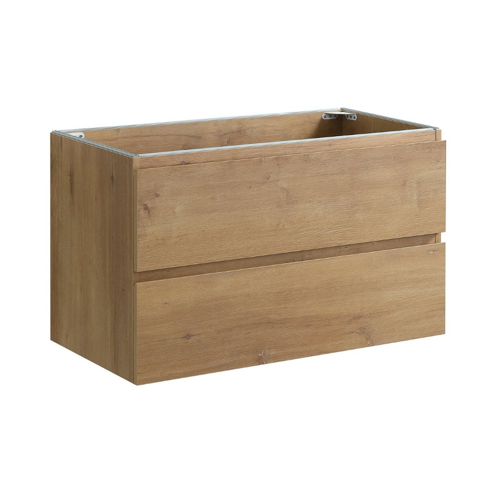 English Elm Alice36-106, Floating Bathroom Vanity Natural Oak Two Drawer Handle Free Wall Mount W1865P147103