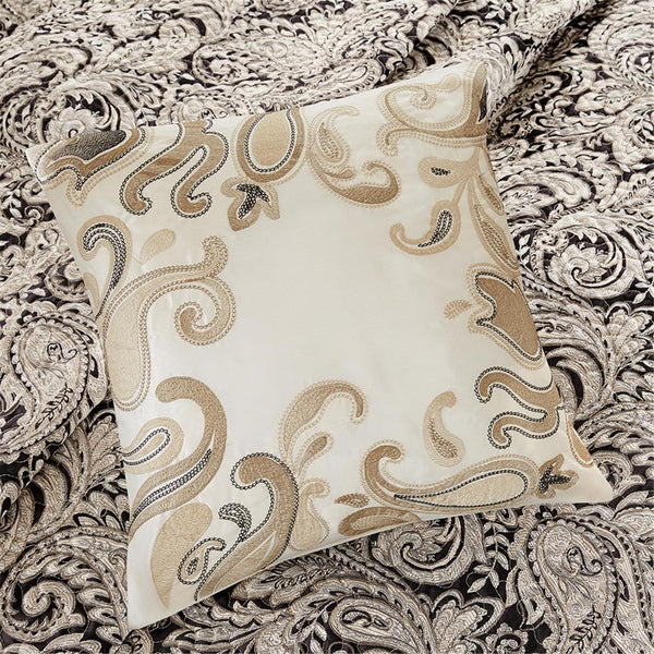 English Elm 6 Piece Aubrey Jacquard Quilt Set Reversible Paisley Weave with Metallic Sheen and Decorative Pillows Black 22.83 L x 18.11 W x 7.48 H B03597448