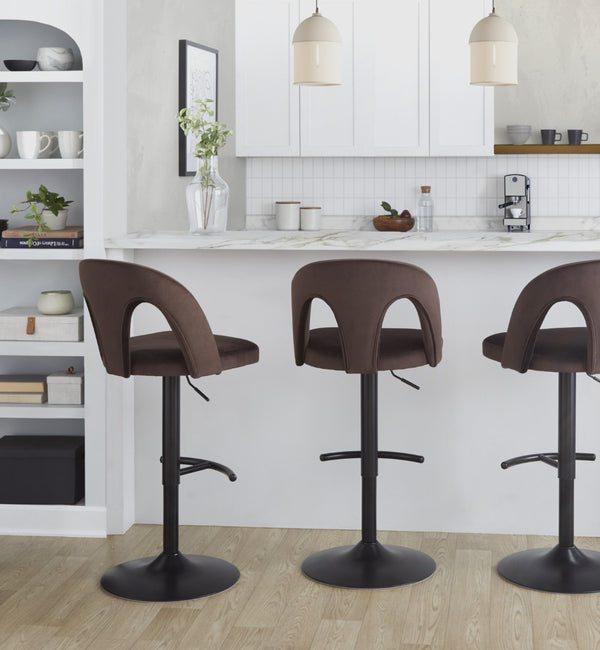 English Elm Adjustable Velvet Swivel Barstools Set of 2 for Kitchen Island or Home Bar B202S01957