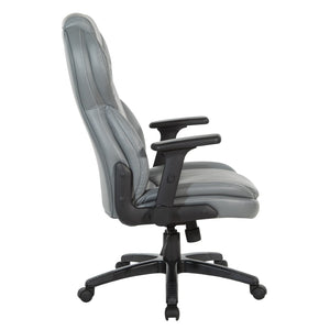 OSP Home Furnishings Exec Bonded Leather High Back Office Chair with Lumbar Support and Ergonomic Tilt Grey EC91150-EC42