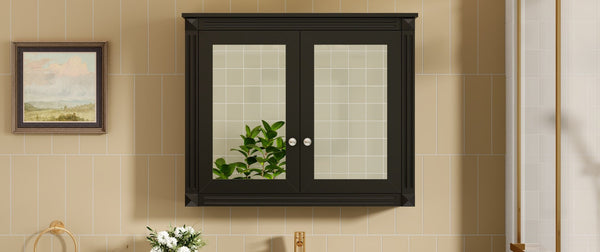 English Elm 36'' Wall Mounted Medicine Cabinet with Dual Mirrors Soft Close Doors Bathroom Storage Black N710P371186B