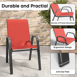 English Elm 5-piece Outdoor Dining Set Wood Grain Table Stackable Chairs Uv Resistant Patio Black+Red W3979S00034