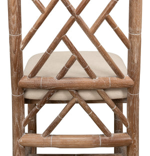 Sarreid Brighton Bamboo Side Chair Set Of 2 - Elegant White Wash Oak With Luxurious Linen Fabric Finish Beige  26433