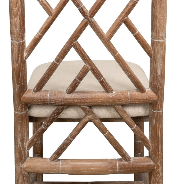 Sarreid Brighton Bamboo Side Chair Set Of 2 - Elegant White Wash Oak With Luxurious Linen Fabric Finish Beige  26433