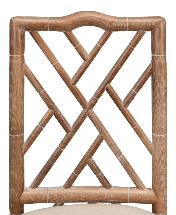 Sarreid Brighton Bamboo Side Chair Set Of 2 - Elegant White Wash Oak With Luxurious Linen Fabric Finish Beige  26433