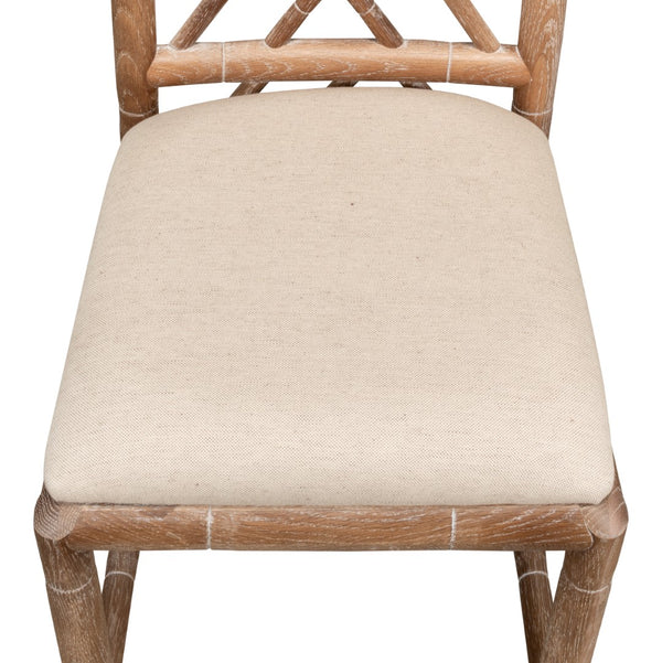 Sarreid Brighton Bamboo Side Chair Set Of 2 - Elegant White Wash Oak With Luxurious Linen Fabric Finish Beige  26433