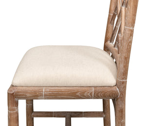 Sarreid Brighton Bamboo Side Chair Set Of 2 - Elegant White Wash Oak With Luxurious Linen Fabric Finish Beige  26433