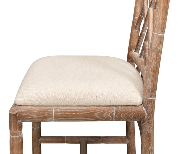 Sarreid Brighton Bamboo Side Chair Set Of 2 - Elegant White Wash Oak With Luxurious Linen Fabric Finish Beige  26433