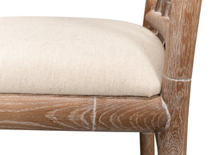 Sarreid Brighton Bamboo Side Chair Set Of 2 - Elegant White Wash Oak With Luxurious Linen Fabric Finish Beige  26433