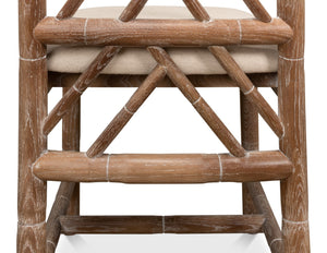 Sarreid Brighton Bamboo Side Chair Set Of 2 - Elegant White Wash Oak With Luxurious Linen Fabric Finish Beige  26433