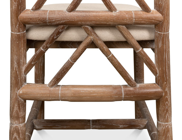 Sarreid Brighton Bamboo Side Chair Set Of 2 - Elegant White Wash Oak With Luxurious Linen Fabric Finish Beige  26433