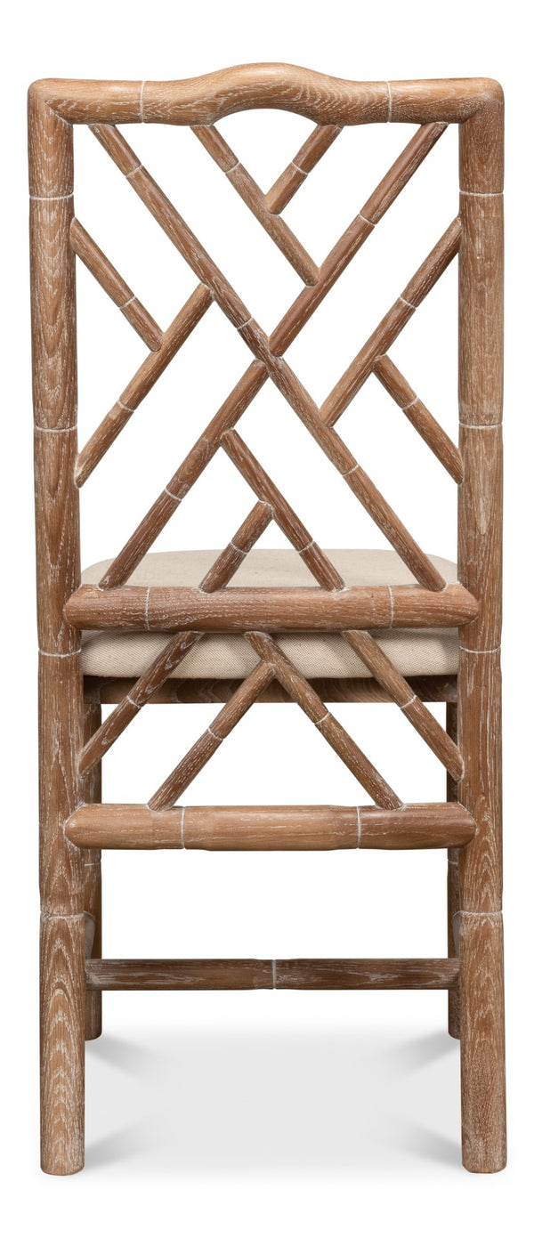 Sarreid Brighton Bamboo Side Chair Set Of 2 - Elegant White Wash Oak With Luxurious Linen Fabric Finish Beige  26433