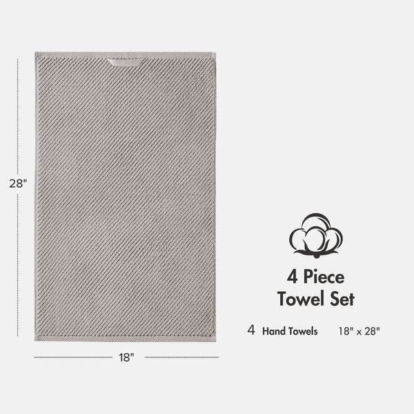 JLA Home Madison Park - 100% Cotton Diagonal Ribbed Hand Towel — Plush Zero-Twist 506 GSM Quick-Dry Luxury for Home Spa Grey MP73-8860