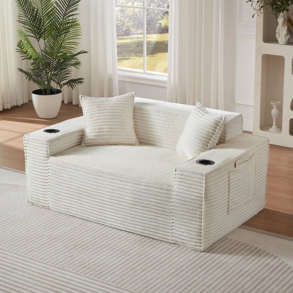 English Elm 2seater Corduroy Sofa Pocket Spring Cushioning No Assembly Compact Apartment Lounge White W3396P434756