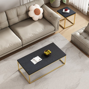 English Elm 47" Faux Stone Slab Coffee Table with Powder-coated Steel Frame for Modern Loft Living Gold+Black W3151P400580