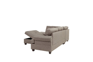 English Elm Contemporary Three Piece Sectional Sofa Set with Nailhead Trim and Storage Ottoman B011S01053