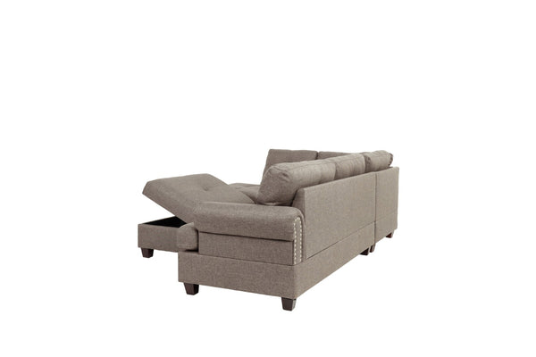 English Elm Contemporary Three Piece Sectional Sofa Set with Nailhead Trim and Storage Ottoman B011S01053
