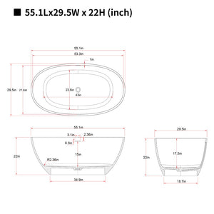 English Elm 55' 55 Inch Freestanding Stone Resin Soaking Tub Sculptural Oval Basin for Spa Bathrooms Beige W2753P415935