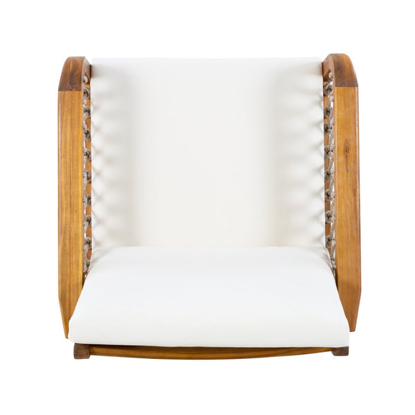 English Elm Outdoor Acacia Wood Patio Club Chair with Woven Rope Armrests and Teak Finish Cream,Oatmeal,Teak N768P363953T