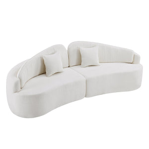 English Elm Curved Four Seat Chenille Sofa with Removable Backrest for Retro Apartment Living White W3612S00043