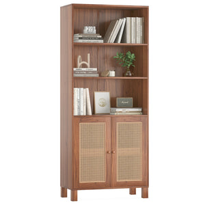 English Elm Tall Rattan Door Bookcase with 5 Shelves — Stylish Tall Storage Shelf for Living Room Office LibraryBedroom Natural T3623P379909