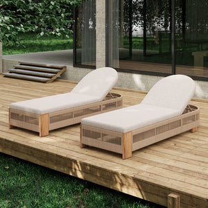 English Elm Christopher Knight Home® - Outdoor Chaise Lounge Chair, Acacia Wood With Adjustable Backrest & Waterproof Cushion For Relaxation N770P298695B_N770P298696B