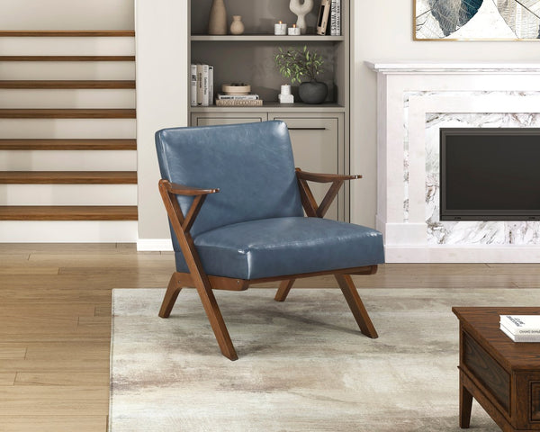 English Elm Brown Solid Rubberwood Frame Accent Chair with Brown Faux Leather Upholstery, Cozy Modern Living Room Seat Blue,Brown 26 L x 25.25 W x 12.5 H B011P287475