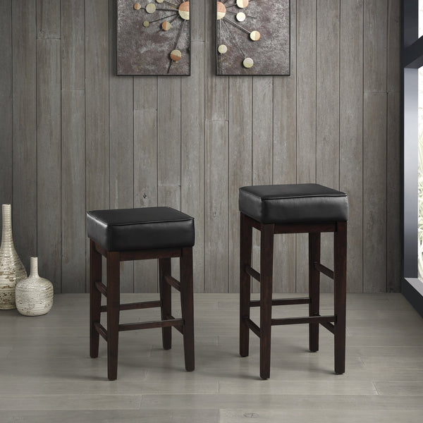 English Elm Transitional Counter Height Stool Set of 2 with Faux Leather Square Seat and Solid Wood Frame, 24-inch Black,Espresso 32.25 L x 17 W x 12.75 H B011P231743